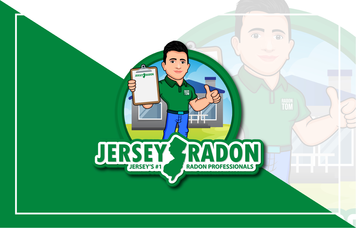 Jersey Radon with cartoon radon tom holding clipboard