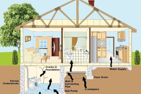 cartoon home design that show how radon gets into the home