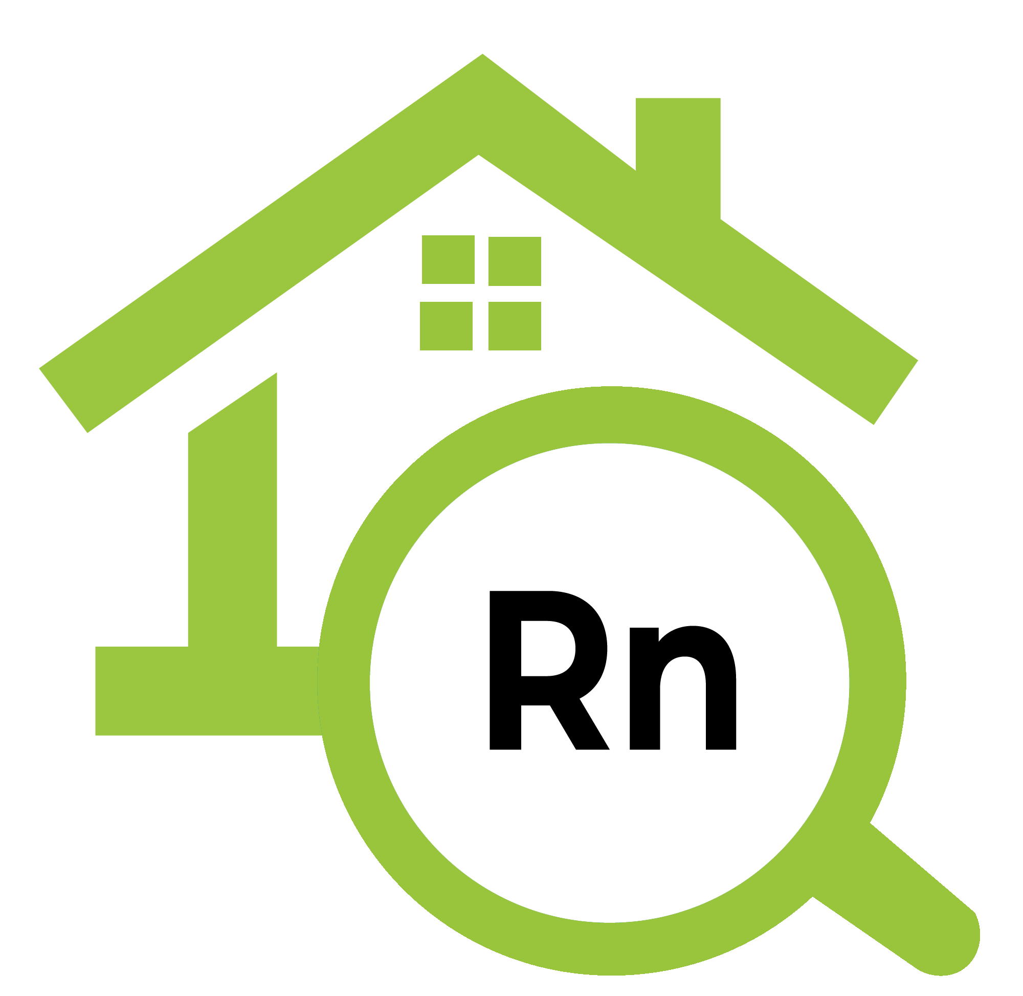 radon testing warning with home and magnifying glass