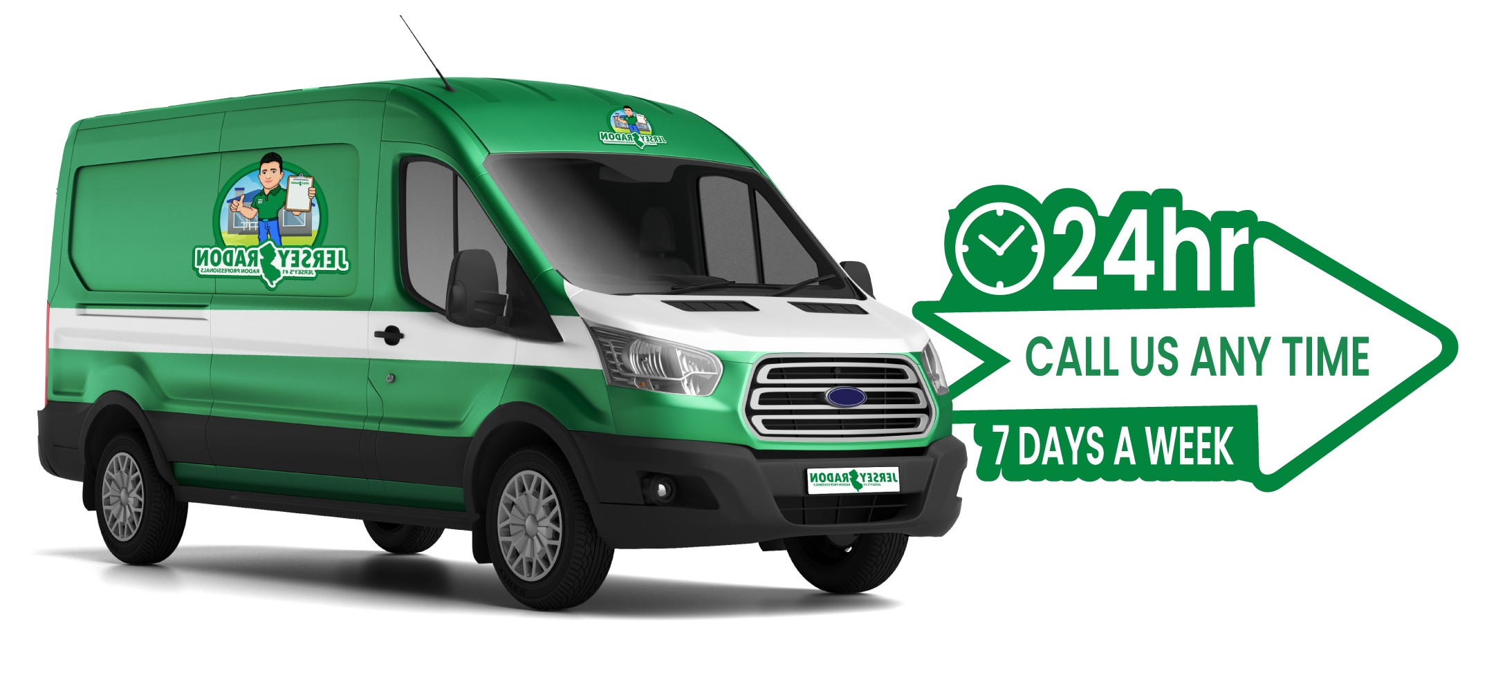 picture of jersey radon van and text "24 hr call us anytime 7 days a week"