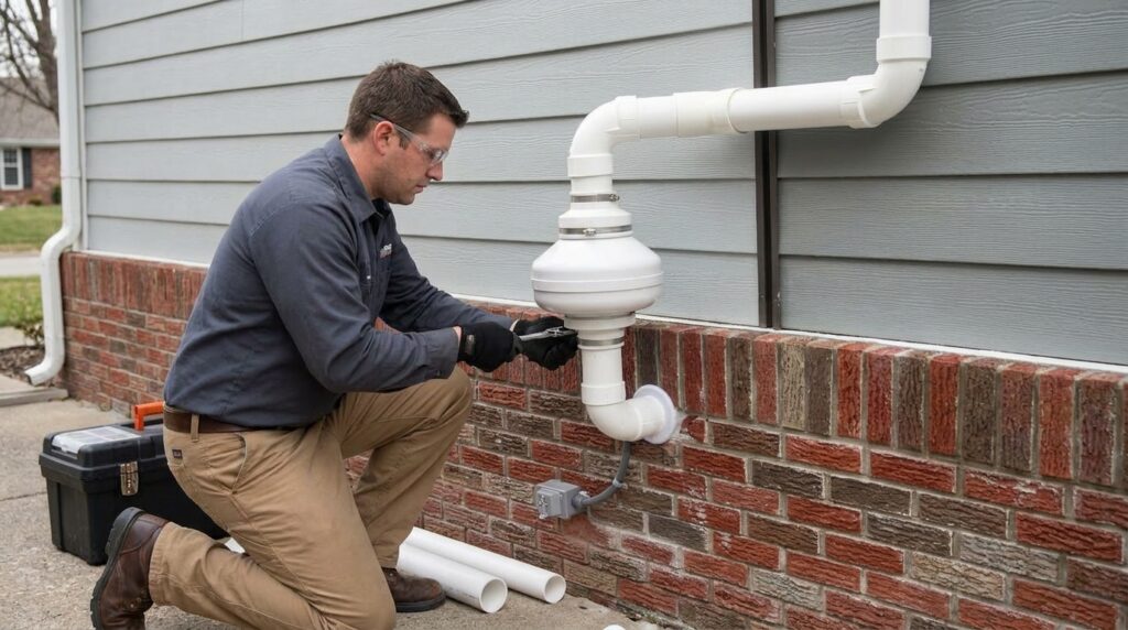 Man installing radon system 1